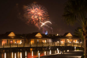 Fireworks from the Cinderella castle at Disney’s Polynesian Village Resort